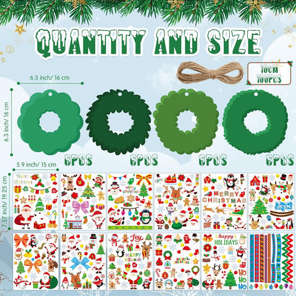 7 x 8 Inch Large 24 Pcs Christmas Cutouts and 12 Pcs Stickers for Kids Christmas Wreaths Crafts DIY Xmas Wreath Cutouts Mini Christmas Wreath Paper Cuts for Classroom Bulletin Board Supplies