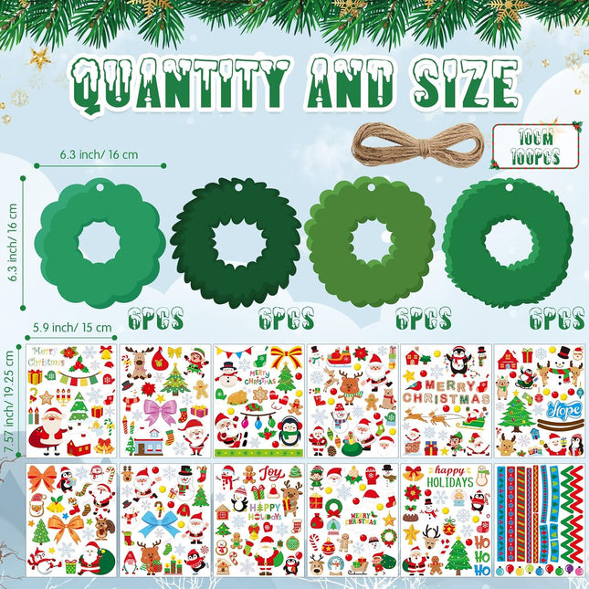 7 x 8 Inch Large 24 Pcs Christmas Cutouts and 12 Pcs Stickers for Kids Christmas Wreaths Crafts DIY Xmas Wreath Cutouts Mini Christmas Wreath Paper Cuts for Classroom Bulletin Board Supplies
