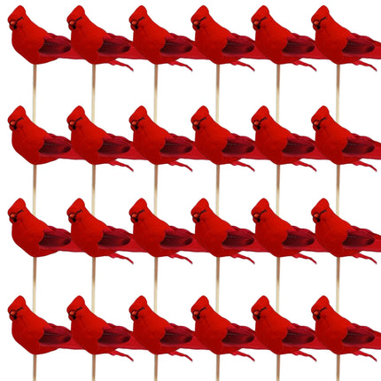 Cardinal Floral Picks - Set of 24 Red Birds on a Wood Stick - Birds Attached to Stems - Red Birds Centerpieces - Christmas DIY - Ornament Holiday Décor - Bird is 5" L and Sits on a 7" Pick