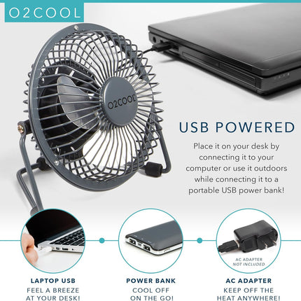 O2Cool 4 Inch Usb Powered Table Desk Personal Fan Grey