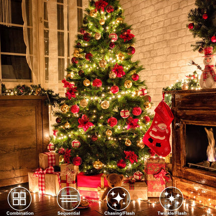 100FT Christmas Lights, 300LED Outdoor Christmas Lights Warm White, Smart String Lights with Memory Function, IP65 Waterproof, 8 Modes, Smart Timing, for Christmas Tree Birthday Garden Decor