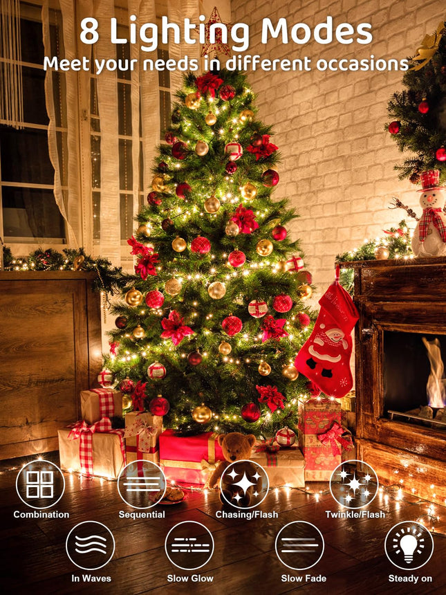 100FT Christmas Lights, 300LED Outdoor Christmas Lights Warm White, Smart String Lights with Memory Function, IP65 Waterproof, 8 Modes, Smart Timing, for Christmas Tree Birthday Garden Decor