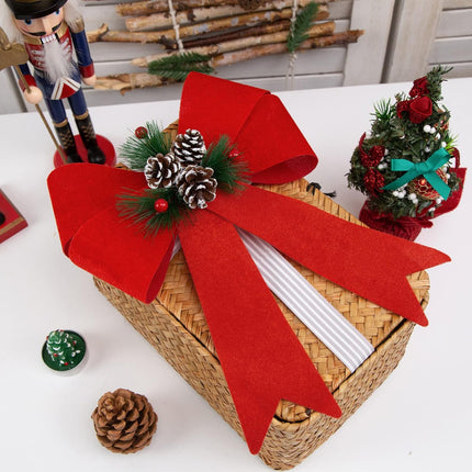 JOHOUSE 3PCS Christmas Bows, 12Inch Red Velvet Bows Large Decorative Christmas Bowknot with Pine Cone Red Berries for Xmas Tree Wreath Home Ornament Decoration