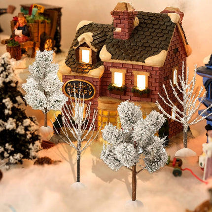 12 Pieces Christmas Tabletop Trees Halloween Village Trees Winter Snow Model Frost Trees Mini Trees Village Trees Christmas Tree Displays for Miniature Scenes Village Displays (Vivid Style)