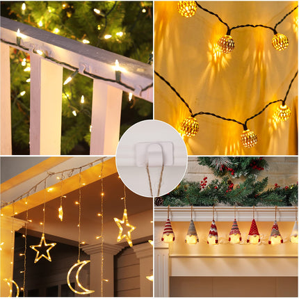 Brightown White Light Clips - Strongly Sticky with 25-Clips, 30-Stickers Christmas Light Clips, UV-Resistant Material, Decorate Damage- Cable Clips for Indoor Outdoor String Lights