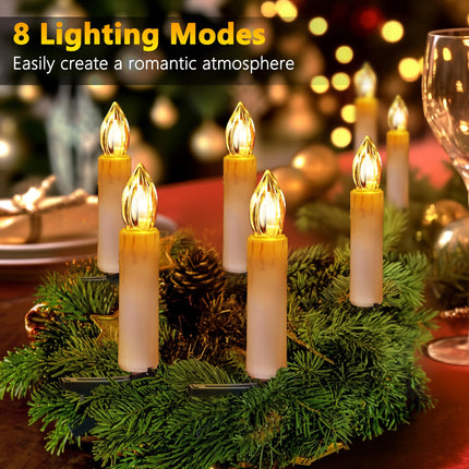 Christmas Tree Candles Lights, 9.85ft 10 LED Flameless Candle Lights, 8 Lighting Modes Battery Clip-on Candle Lights, Timer LED Candles Lights for Xmas Tree Wedding Party Decor, Warm White
