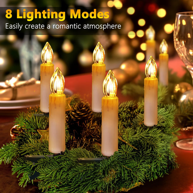 Christmas Tree Candles Lights, 9.85ft 10 LED Flameless Candle Lights, 8 Lighting Modes Battery Clip-on Candle Lights, Timer LED Candles Lights for Xmas Tree Wedding Party Decor, Warm White