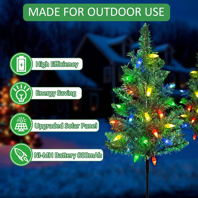 d 4-Pack Solar Christmas Garden Stake Lights, Decorative Xmas Tree Solar Christmas Yard Stake Outdoor Waterproof Christmas Pathway Lights for Christmas Decoration Garden Patio Yard