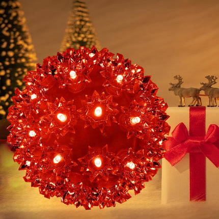 Christmas Lights Ball 7" Outdoor Hanging Sphere Lights 100 LED Orb Light Red Starlight Sphere Lights for Tree Porch Bedroom Christmas Decorations