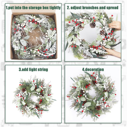 22 Inch Christmas Wreaths for Front Door, Christmas Wreath with Pinecone, Berry and Cypress, Christmas Door Wreath,Christmas Year