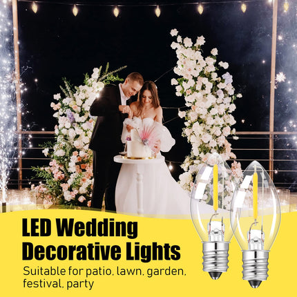 Macarrie 100 Pack C7 LED Night Light Bulb, E12 Chandelier Base, 0.6W Equivalent to 7W, Warm White 2700K, Night Light Bulbs Waterproof Replacement Bulbs for Christmas String Light (Clear)