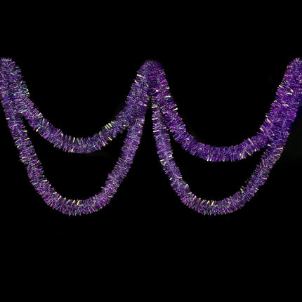 ARCCI 26.2ft Purple Christmas Tinsel Garlnad, Thick Sparkly Metallic Twist Ceiling Tinsel Garland with Reflections Shiny Filament, Glitter Christmas Tree Hanging Tinsel Ornaments Decorations