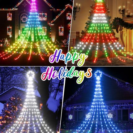 23FT Outdoor Christmas Decorations Star String Lights, Smart RGB Led Tree Lights Waterfall DIY Preset Scenes App Remote Control Large Unique Yard Lights for Outside Roof Home Xmas Holiday Decor