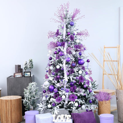 Wironlst 24 Pieces Glitter Poinsettia Flowers Christmas Tree Ornaments, Glitzy Poinsettia Bushes Christmas Decorations for Xmas/Holiday/Seasonal/Wedding (Purple)