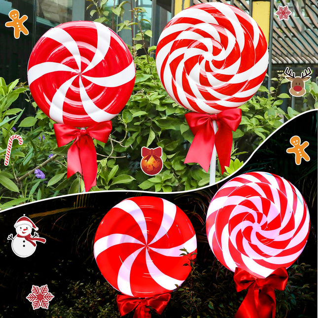 2Pcs 4ft/48 Large Christmas Lollipops Pathway Lights Outdoor 6 Modes Xmas Peppermint Candy Lights Candyland Decor Jumbo Giant Landscape Path Light for Outside Walkway Patio Yard Garden (Red White)