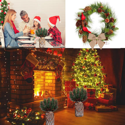 5 Pcs Artificial Christmas Berries Pine Picks Berry Pine Branches with Bow for Wreath DIY Faux Pinecone Craft Floral Arrangement Holiday Season Table Centerpieces and Xmas Tree Decor No Vase