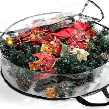 Hedume 2 Pack Wreath Storage Bag, 30" X 8" Clear Everyday Bag, Christmas Wreath Storage Container with Dual Zippered and Reinforced Handle for Holiday Seasonal Wreath Garland