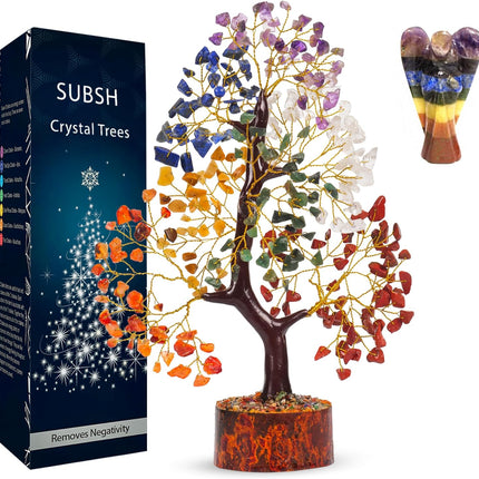 Chakra Tree of Life with Healing Angel, Crystal Tree for Positive Energy, Seven Chakra Tree, Gemstone Tree - Birthday s for Mom, Office Decor, Chakra Stones, Crystals and Healing Stones 10-12"