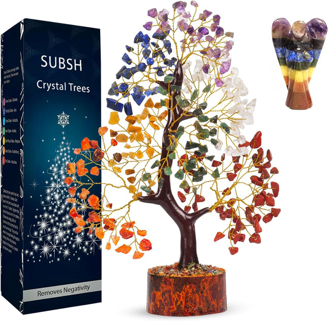 Chakra Tree of Life with Healing Angel, Crystal Tree for Positive Energy, Seven Chakra Tree, Gemstone Tree - Birthday s for Mom, Office Decor, Chakra Stones, Crystals and Healing Stones 10-12"