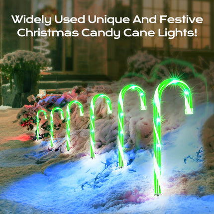 Christmas Candy Cane Lights 6Pcs Christmas Pathway Lights with 36 Count Incandescent Green Lights, Connectable 12 Inch Pathway Makers Lights for Indoor Outdoor Walkway Patio Yard Lawn Decorations