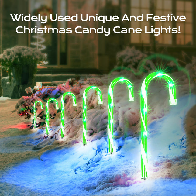 Christmas Candy Cane Lights 6Pcs Christmas Pathway Lights with 36 Count Incandescent Green Lights, Connectable 12 Inch Pathway Makers Lights for Indoor Outdoor Walkway Patio Yard Lawn Decorations