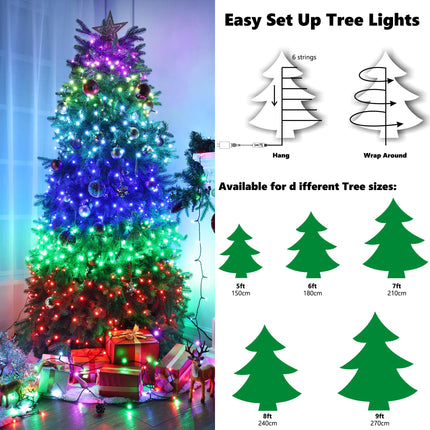 iBaycon RGB Christmas Tree Lights, 540 LED Color Changing Christmas Lights with Multiple Vivid Effect, Waterproof with Remote & Timer, Unique Design Tree Lights for 5ft to 9ft Christmas Trees