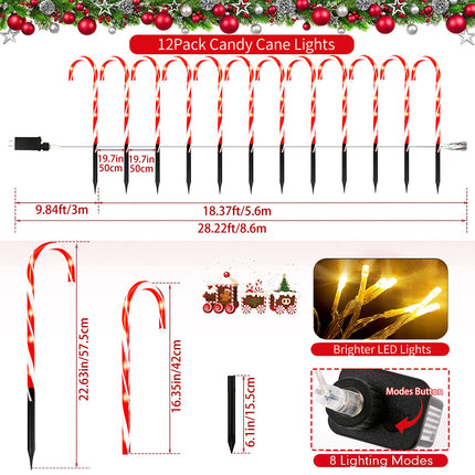 Christmas Decorations 12 Pack 22" Candy Cane Lights with 8 Modes,Christmas Outdoor Decorations Outside for Yard/Garden/Lawn/Tree/Pathway/Patio/Holiday Decor,Christmas Lights Outdoor Waterproof