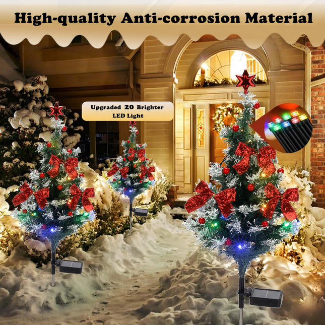 Solar Christmas Tree Light - Christmas Waterproof Small Pathway Lights, Outdoor Lights Christmas Decorations Cedar Xmas Tree with 20 LED Lights in 4 Colors for Garden/Yard/Patio, 4 Packs