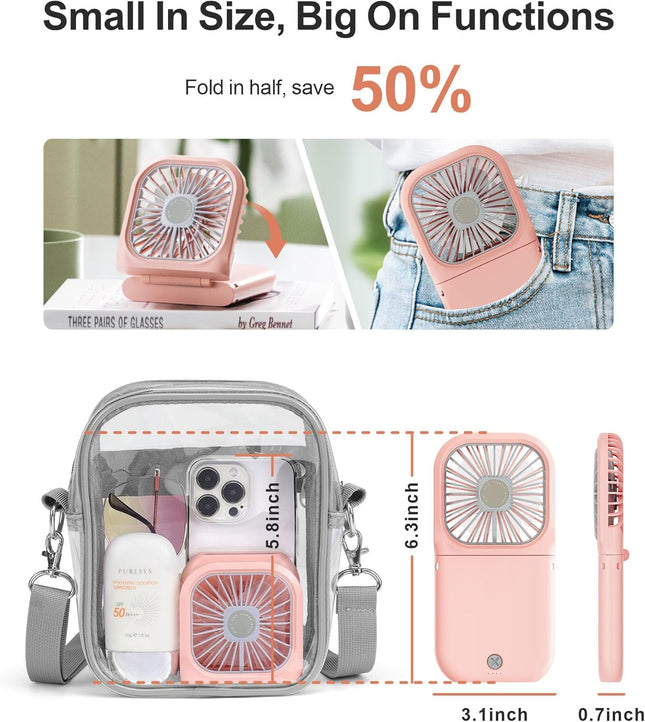 FColor Mini Handheld Fan Portable Personal Fan Rechargeable Mini Fan Usb Operated Cooling Fan Folding Power Bank Neck Travel