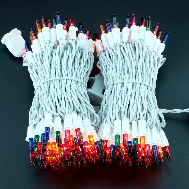 YULETIME 200 Multicolor Christmas Lights, Pack of 2 Sets 33 Feet 100 Count UL Incandescent String Lights (Multicolor - White Wire)