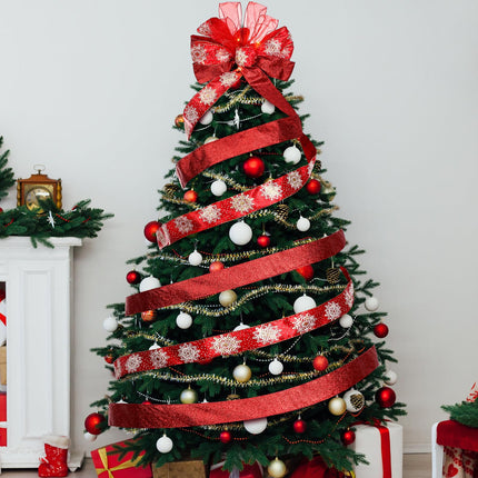 XunYee Large Christmas Tree Topper Bow 12.6 inch Lighted up Christmas Bow with 4 Snowflake Ribbon Streamers x 3 Yards Long Each for Xmas Christmas Tree Decor(Red)