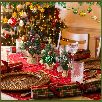 Libima 10 Pieces Tabletop Mini Christmas Tree 15.7 Inch 11.8 Inch 7.9 Inch Artificial Green Xmas Pine Tree Christmas Decorations for Home Miniature Trees with Linen Base for Dining Kitchen Desk Home