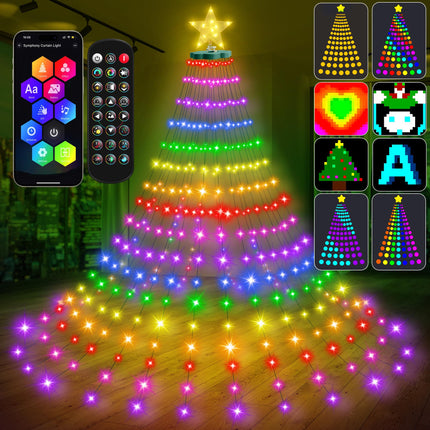Smart Ring Christmas Tree Lights with Star Topper Indoor Outdoor - 7Ft x 20 Lines String 400 Optimum LED Easy App Control Images Color Changing Timer Remote Waterproof for 6 7 7.5 Ft Xmas Trees