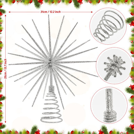 13.7 Inch Silver Christmas Tree Topper - 3D Burst Silver Tree Topper, Exploding Star Christmas Tree Decorations