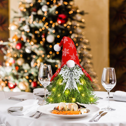 Mini Christmas Tree Gnome with Lights Tabletop 17.72 Inch Small Lights Christmas Tree Decorative Gnome Snowflake Ornaments Decor for Home Table Top Holiday Party Decor