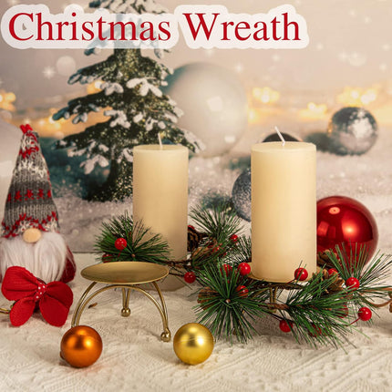 10 Set Christmas Candle Rings Wreaths Christmas Red Berries Candle Rings for Pillars with 10 Metal Candle Holders Small Christmas Wreath Decorations for Xmas Party Favors Wedding