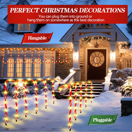 35'' Christmas Candy Cane Lights, 10 Packs Candy Cane Pathway Lights, 8 Modes LED Candy Cane Outdoor Christmas Decorations, Christmas Pathway Lights for Garden, Patio, Lawn, Walkway, Sidewalk