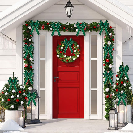 Lenwen 6 Pcs Large Christmas Bows Velvet Christmas Wreath Bows Christmas Tree Topper Bow with Golden Edge Big Xmas Ornament for Wreath Home Front Door Decor (Green,9 x 13 Inch)