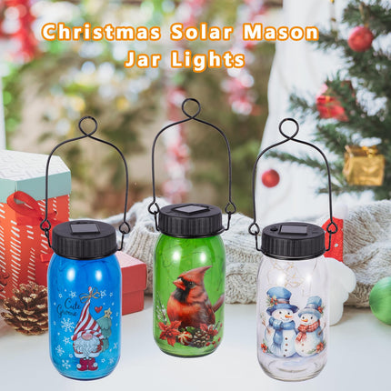 2 Pack Solar Hanging Lanterns, Christmas Outdoor Waterproof Solar Lights with Santa Claus Decor, Mason Jar Garden Tree Table Glass Lights Xmas Decoration
