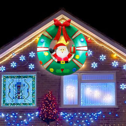 ATDAWN 3ft Christmas Inflatables Blow Up Yard Decorations, Inflatable Santa Claus Sitting on Christmas Wreath Outdoor Decoration, Blow Up Hanging Christmas Wreath for Christmas Yard Garden Decorations