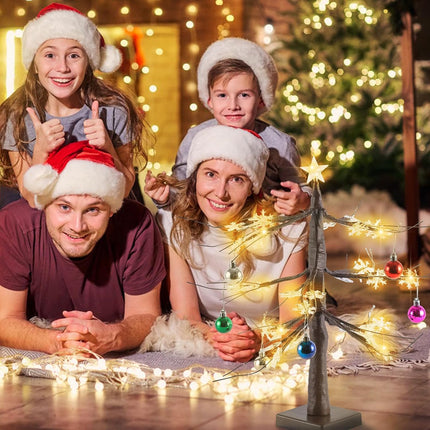 Light up Snowflakes Tree,Mini Christmas Tree,Lighted Trees for Decorations Inside,Room Decor,Battery Operated,with Timer,Table Decorations.（Added 12 Decorative Balls） (Brown)