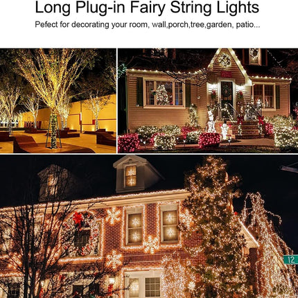 LED Plug in Fairy String Lights 100FT Waterproof Warm White String Lights 300 LED Remote Control for Living Bed Room, Backyard, Patio, Garden, Porch, Wedding or Christmas Decorating