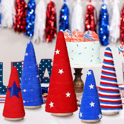 5 Pcs Red White Blue Decorations Christmas Table Decorations Mini Christmas Yarn Trees Xmas Tree Tiered Tray Centerpieces Farmhouse Decor for Xmas Indoor Tabletop Home