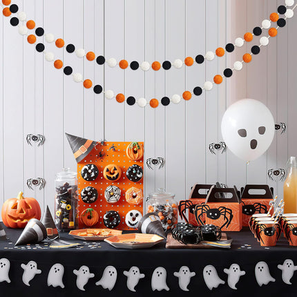 60 Balls Halloween Felt Ball Garlands - Halloween Decorations - Halloween Black Orange White Pom Pom Garlands for Home Tree- Halloween Party Indoor Outdoor Home Office Hanging Decor - 25mm