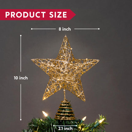 Joiedomi Gold Glitter Star Tree Topper Metal Hallow Tree Star Lighted for Christmas Tree Decorations Home Holiday Xmas Party Indoor Decor