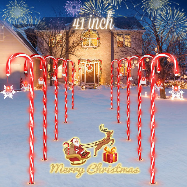 41" Solar Christmas Candy Cane Lights with Remote, 10 Pack 110Led Large Outdoor Christmas Decorations Pathway Lights USB Charge with 8 Modes for Xmas Patio Garden Yard Lawn Holiday Party Walkway Decor