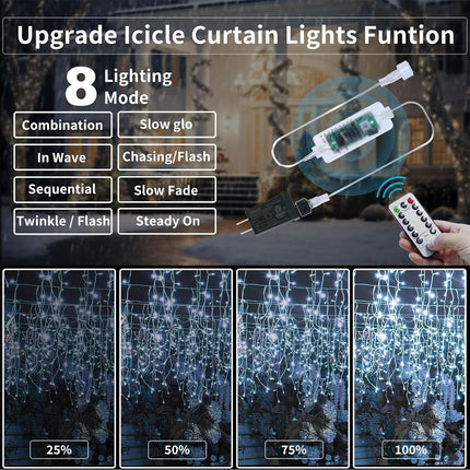 600LED Christmas Icicle Lights for Outside, 75Ft Plug-in Hang Icicle String Lights with Remote, 8 Modes Cool White Twinkle Curtain Icicle Lights Waterproof for Outdoor Eave Fence Indoor Bedroom Decor
