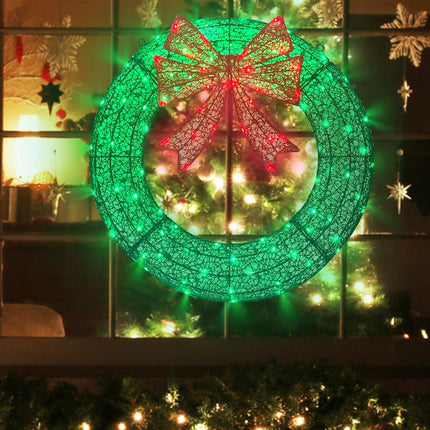 Lighted Christmas Wreath Outdoor Decorations, 24in Small Christmas Wreath 110 Lights with 8 Flashing Effects, Prelit Wreath Plug-in and Battery Operated with Timer for Door, Window, Garage-Green