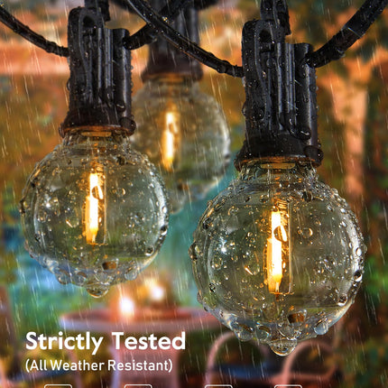 Minetom Solar Outdoor Lights - 38 Ft Solar String Lights with 15 G40 Shatterproof LED Bulbs, Commercial Waterproof Solar Powered Patio Hanging Lights for Outside Backyard Garden Decor