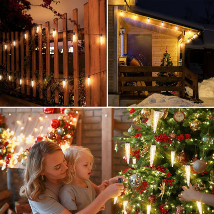 100FT Christmas Icicle Outdoor String Lights, Waterproof Xmas Lights for Outside, Shatterproof Patio Light with 52 Bulbs, Dimmable LED Lights String, Linkable Hanging Lights for Christmas Party Yard
